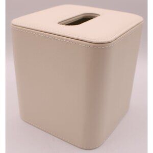 NEW Leather Beige Tissue Box Cover Square 5x6" Cream Ivory Neutral Minimalist